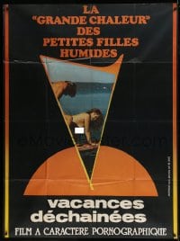 1p946 VACANCES DECHAINEES French 1p 1982 French sexploitation, naked man & woman by lake!