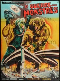 1p961 WAR OF THE GARGANTUAS French 1p 1966 different art of giant monsters battling over city!
