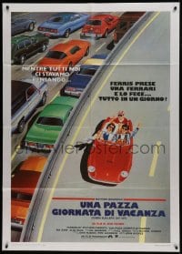 1p342 FERRIS BUELLER'S DAY OFF Italian 1p 1987 best different art of Broderick & friends in Ferrari!