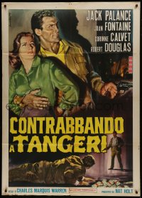 1p343 FLIGHT TO TANGIER Italian 1p R1964 different Gasparri art of Joan Fontaine & Jack Palance!