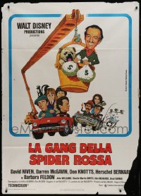 1p365 NO DEPOSIT NO RETURN Italian 1p 1976 Walt Disney, wacky art of David Niven w/money bags!