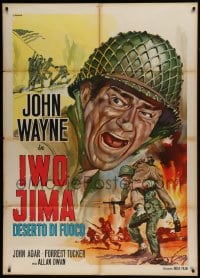 1p385 SANDS OF IWO JIMA Italian 1p R1960s great Franco art of World War II Marine John Wayne!