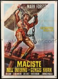 1p141 HERCULES AGAINST THE BARBARIAN Italian 2p R1960s cool different art of strongman Mark Forest!