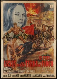 1p187 URSUS IN THE LAND OF FIRE Italian 2p 1963 Stefano art of strongman Ed Fury & Claudia Mori!