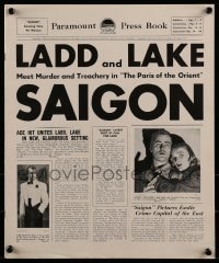1p096 SAIGON pressbook 1948 great images of Alan Ladd & sexy Veronica Lake, cool newspaper design!