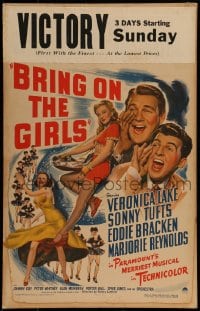 1p213 BRING ON THE GIRLS WC 1944 sexy full-length Veronica Lake, Sonny Tufts, Eddie Bracken