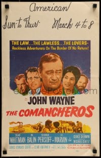 1p219 COMANCHEROS WC 1961 artwork of cowboy John Wayne & top cast, directed by Michael Curtiz!