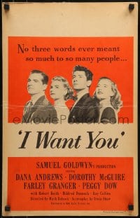 1p245 I WANT YOU WC 1951 Dana Andrews, Dorothy McGuire, Farley Granger, Peggy Dow