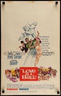 1p261 LOVE IS A BALL WC 1963 full-length art of Glenn Ford & Hope Lange in sexy bikini!