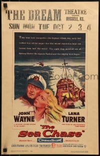 1p283 SEA CHASE WC 1955 great seafaring artwork of John Wayne & Lana Turner!