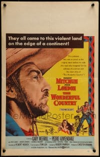 1p311 WONDERFUL COUNTRY WC 1959 great close up artwork of Texan Robert Mitchum in sombrero!