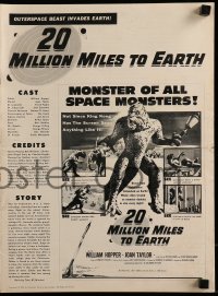 1p029 20 MILLION MILES TO EARTH pressbook 1957 out-of-space creature invades the Earth, cool art!