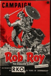 1p091 ROB ROY pressbook 1954 Disney, artwork of Richard Todd as The Scottish Highland Rogue!