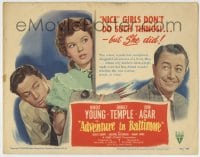 1r009 ADVENTURE IN BALTIMORE TC 1949 Robert Young, John Agar & nice girl Shirley Temple!