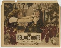 1r379 BELOVED BRUTE LC 1924 close up of crazed Marguerite De La Motte choking woman against wall!