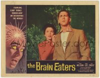 1r396 BRAIN EATERS LC #2 1958 AIP sci-fi, close up of Alan Frost & Joanna Lee, cool border art!