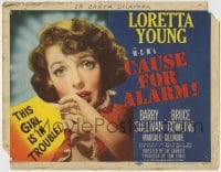 1r051 CAUSE FOR ALARM TC 1950 super close up of scared Loretta Young, and she is in trouble!