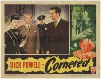 1r447 CORNERED LC 1946 Dick Powell & cop Walter Slezak stare at sexy Nina Vale & Luther Adler!