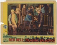 1r452 CRASHING BROADWAY LC 1933 crowd on porch watches cowboy Rex Bell beat up the bad guy!