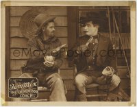 1r462 DEADWOOD COACH LC 1924 great c/u of tough cowboy warning Tom Mix about eating with knife!