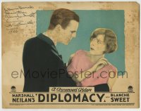 1r476 DIPLOMACY signed LC 1926 by Blanche Sweet, who's scared of young Neil Hamilton grabbing her!