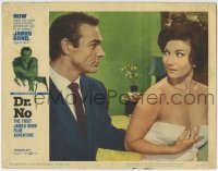 1r482 DR. NO LC #3 1962 Sean Connery as James Bond stares at sexy Zena Marshall wearing only towel!