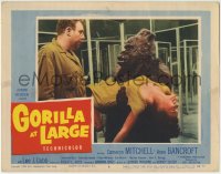 1r543 GORILLA AT LARGE LC #8 1954 great wacky image of big fake ape holding unconscious girl!