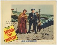 1r550 HAND OF DEATH LC #7 1962 Paula Raymond with cop pointing gun at cheesy monster on beach!