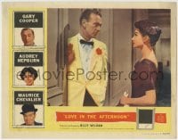 1r636 LOVE IN THE AFTERNOON LC 1957 pretty Audrey Hepburn looks at Gary Cooper in tuxedo!