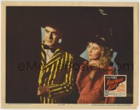 1r694 NIGHTMARE ALLEY LC #6 1947 c/u of carnival barker Tyrone Power & Joan Blondell in shadows!