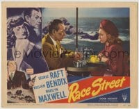 1r754 RACE STREET LC #6 1948 close up of bandaged George Raft & Marilyn Maxwell having coffee!