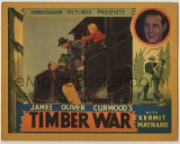 1r898 TIMBER WAR LC 1936 Kermit Maynard fighting bad guy on train, James Oliver Curwood!