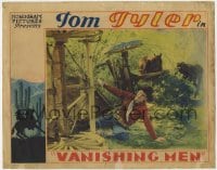 1r930 VANISHING MEN LC 1932 cowboy hero Tom Tyler's foot is stuck under overturned wagon!