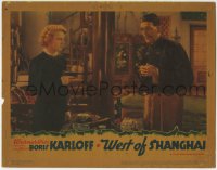 1r946 WEST OF SHANGHAI LC 1937 c/u of Beverly Roberts holding Asian Boris Karloff at gunpoint!