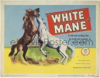 1r298 WHITE MANE TC 1954 cool image of brown & white majestic wild stallions fighting!