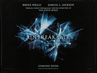 1t473 UNBREAKABLE teaser DS British quad 2000 M. Night Shyamalan directed, Bruce Willis, Jackson!