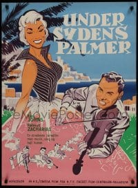 1t358 BENEATH THE PALMS ON THE BLUE SEA Danish 1958 completely different artwork of Johns, Rubini!