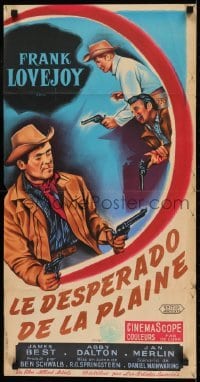 1t480 COLE YOUNGER GUNFIGHTER French 16x31 1958 great art of cowboy Frank Lovejoy in action!