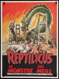 1t508 REPTILICUS French 23x30 1970s indestructible 50 million year-old giant lizard destroys bridge!