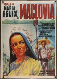 1t020 MACLOVIA Mexican poster 1948 Espert art of Maria Felix standing with Mexican farmers!