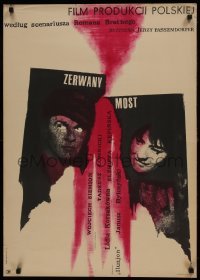 1t652 ZERWANY MOST Polish 23x33 1963 different artwork of torn top cast by Roman Cieslewicz!