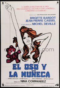 1t071 BEAR & THE DOLL South American 1969 art of sexy Brigitte Bardot & teddy bear by DeRossi!