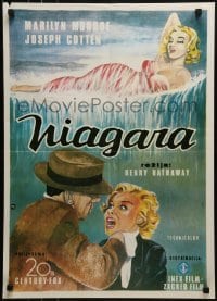 1t331 NIAGARA Yugoslavian 19x26 R1980s artwork of gigantic sexy Marilyn Monroe on famous waterfall!