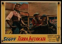 1t294 TALL MAN RIDING group of 2 Italian 14x19 pbustas 1956 cowboy Randolph Scott & Dorothy Malone!