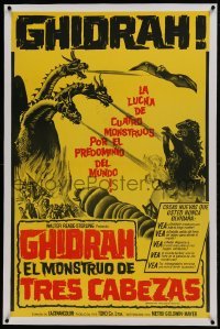 1w078 GHIDRAH THE THREE HEADED MONSTER linen Argentinean 1964 he battles Godzilla, Mothra & Rodan!