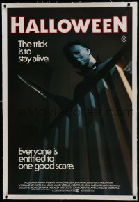 1w068 HALLOWEEN linen Aust 1sh 1979 John Carpenter classic, best different image of Michael Myers!