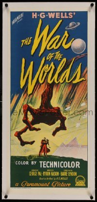 1w069 WAR OF THE WORLDS linen Aust daybill 1954 H.G. Wells classic, Richardson Studio stone litho!