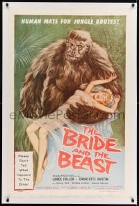 1w095 BRIDE & THE BEAST linen 1sh 1958 Ed Wood classic, great art of huge ape holding sexy girl!