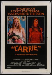 1w097 CARRIE linen 1sh 1976 Stephen King, Sissy Spacek before and after her bloodbath at the prom!