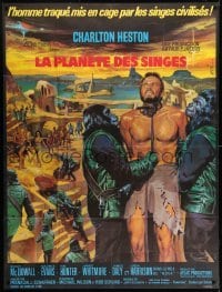 1w051 PLANET OF THE APES French 1p 1968 art of enslaved Charlton Heston by Jean Mascii!